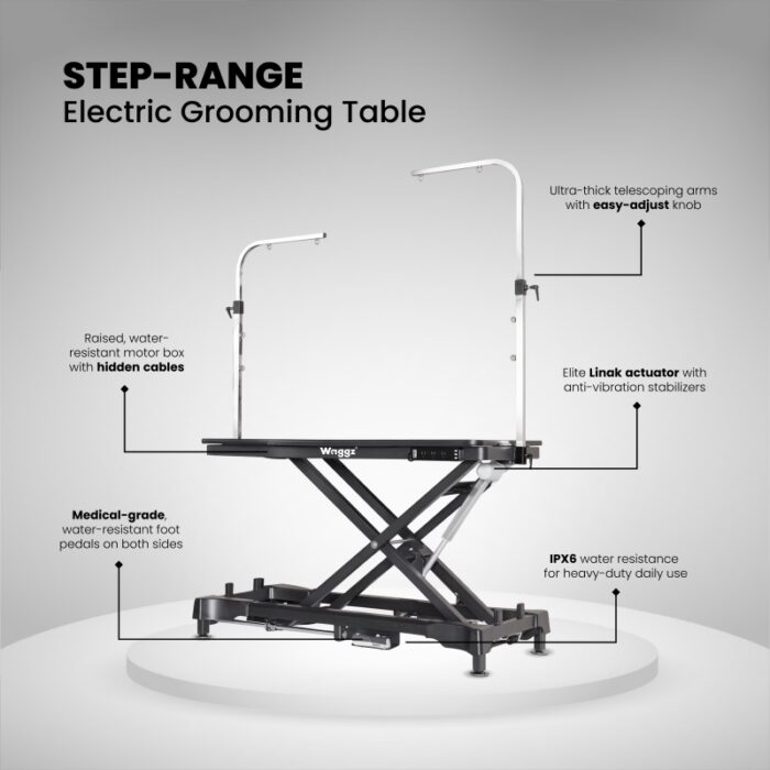 Waggz Step-Range XL 52” Electric Dog Grooming Table with Removable Tabletop - White - Image 2